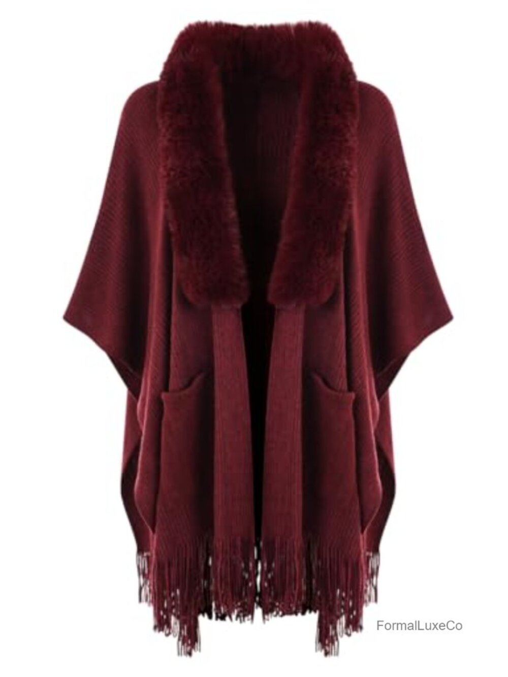 Open Front Poncho Cape Shawl Wrap with Pockets, Acrylic
